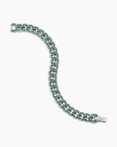 Curb Chain Bracelet in 18K White Gold with Emeralds, 11.5mm